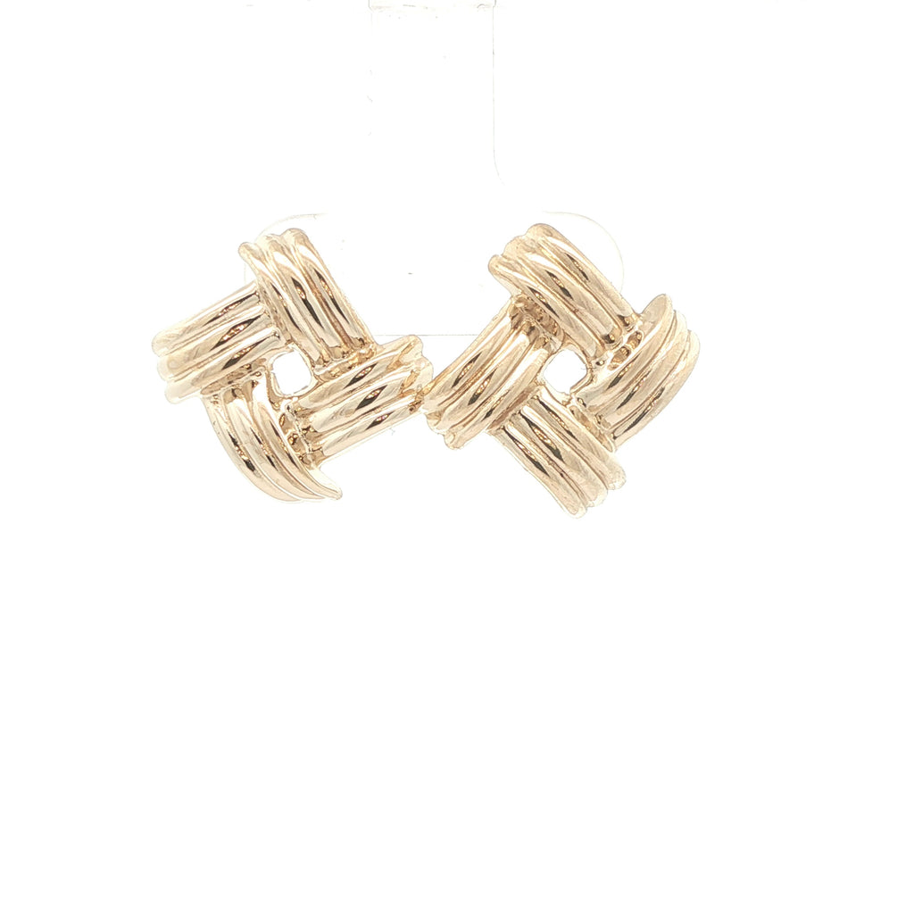 Estate Vintage 14K Yellow Gold Ribbed Openwork Knot Earrings Circa 1980s–1990s