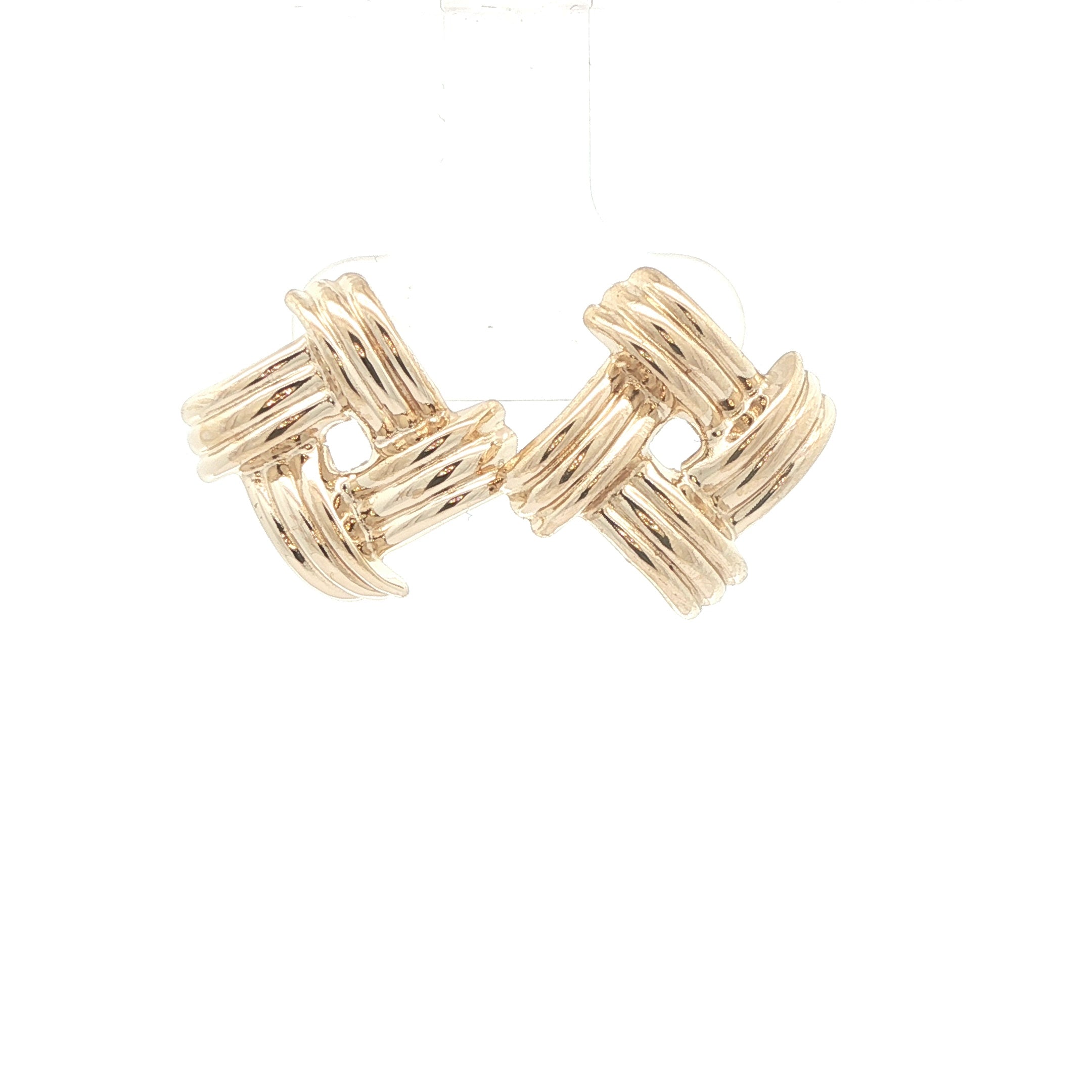 Estate Vintage 14K Yellow Gold Ribbed Openwork Knot Earrings Circa 1980s–1990s