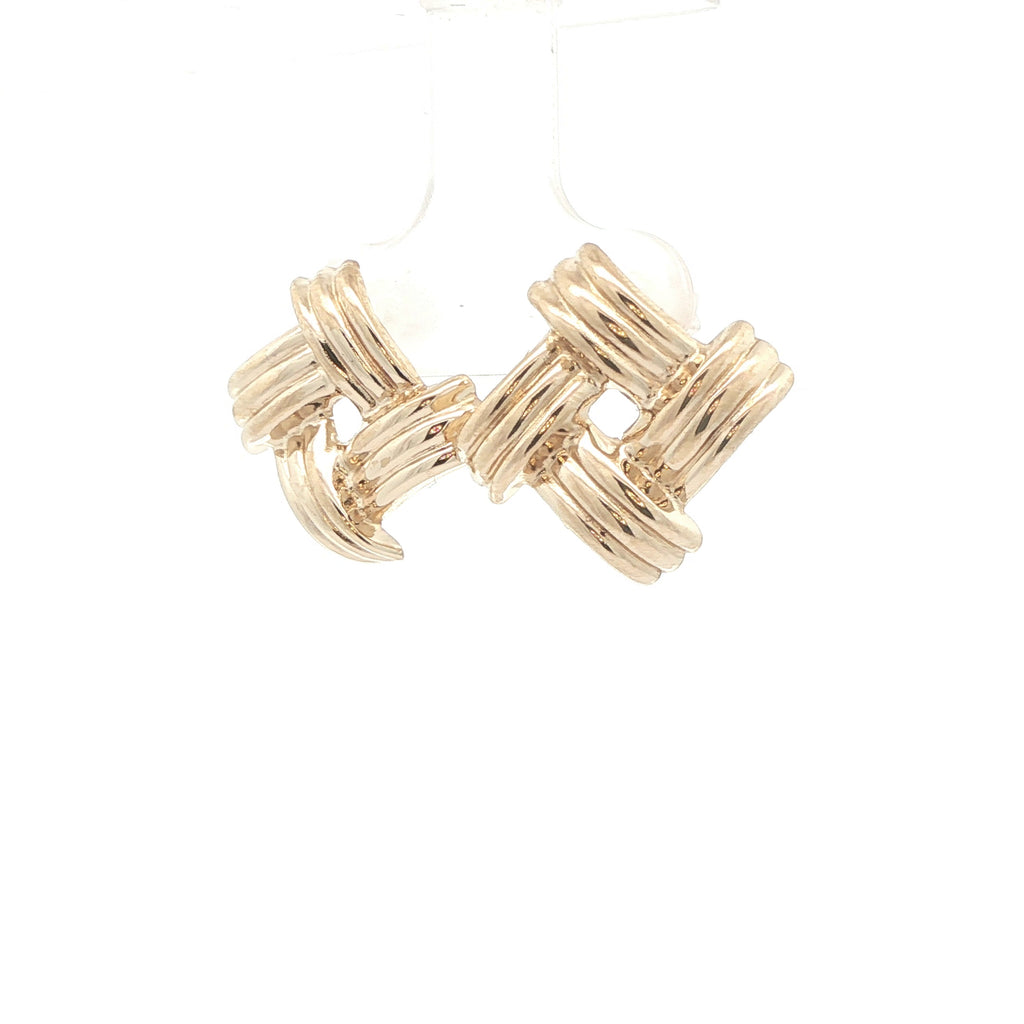 Estate Vintage 14K Yellow Gold Ribbed Openwork Knot Earrings Circa 1980s–1990s