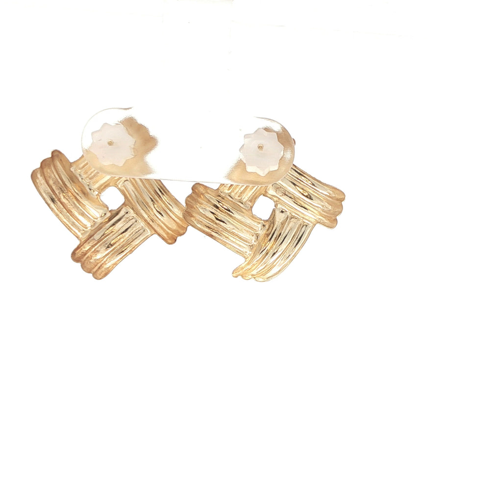 Estate Vintage 14K Yellow Gold Ribbed Openwork Knot Earrings Circa 1980s–1990s