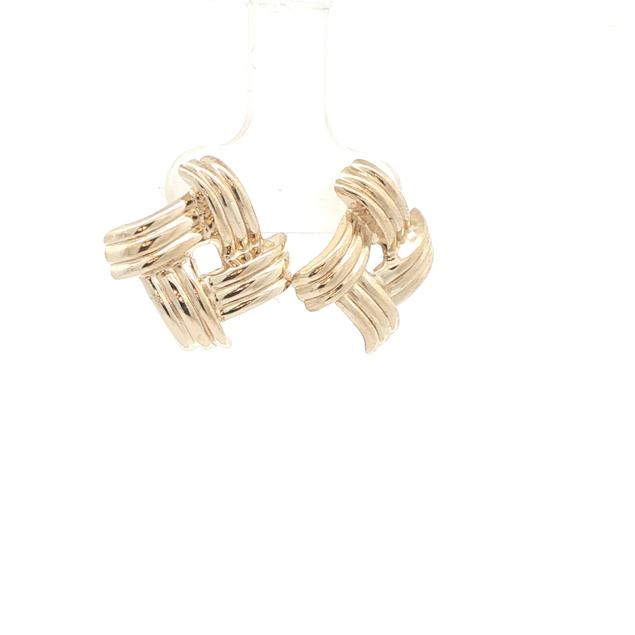 Estate Vintage 14K Yellow Gold Ribbed Openwork Knot Earrings Circa 1980s–1990s