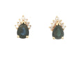 Estate 1990s 14K Yellow Gold Natural Sapphire & Diamond Pear Stud Earrings
