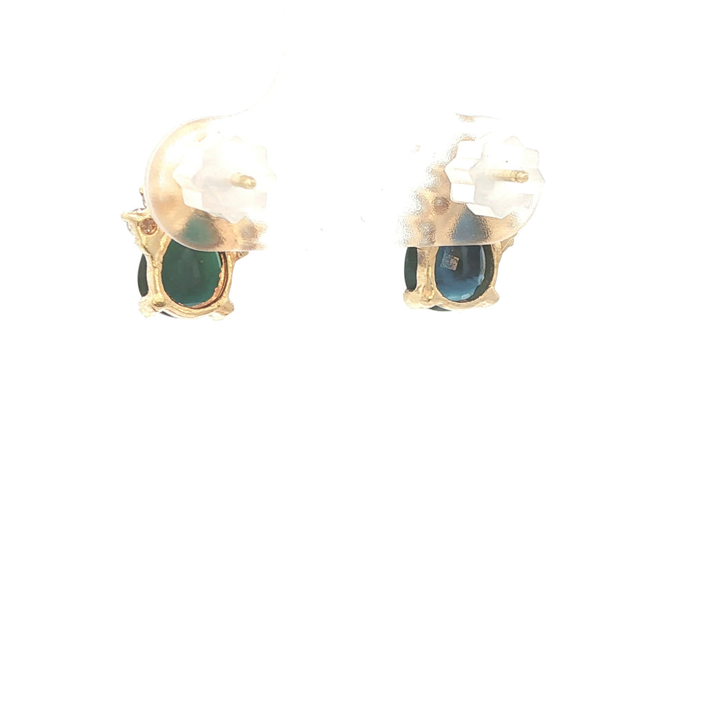 Estate 1990s 14K Yellow Gold Natural Sapphire & Diamond Pear Stud Earrings