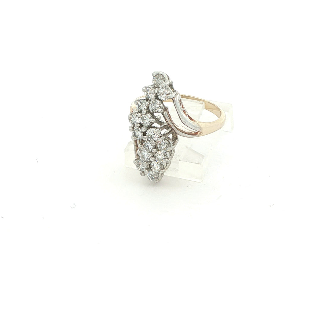 Estate 1990s 14K Two-Tone Gold 1.00 CTW Diamond Cluster Ring G/H VS2–SI – Size 6.25