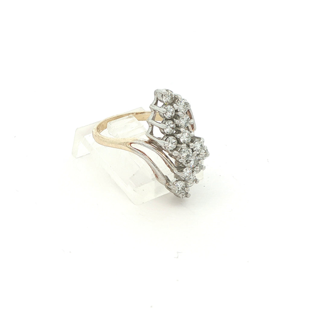 Estate 1990s 14K Two-Tone Gold 1.00 CTW Diamond Cluster Ring G/H VS2–SI – Size 6.25
