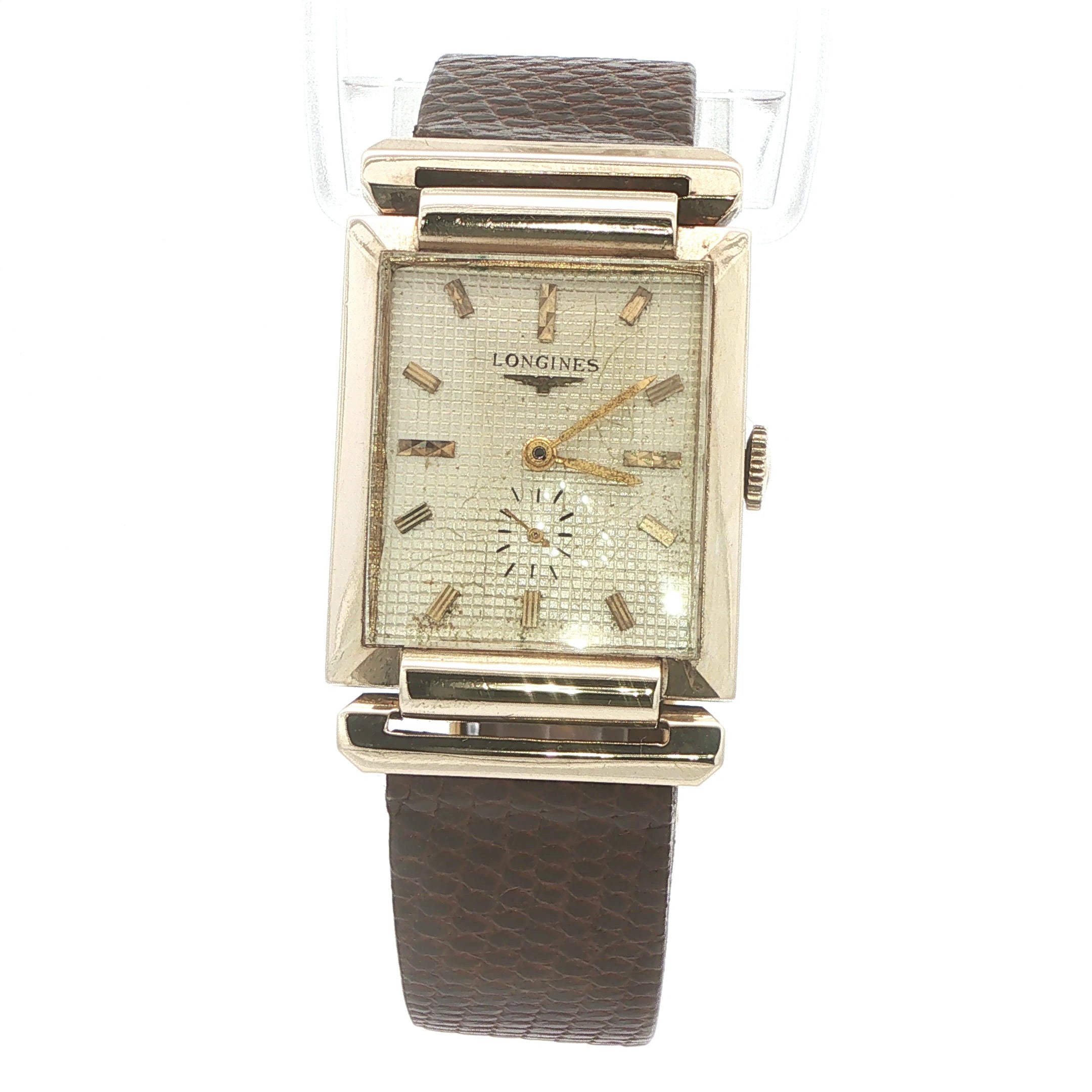 Estate Longines Mid-Century 1950s–1960s 14K Yellow Gold Rectangular Dress Watch 44mm x 31mm
