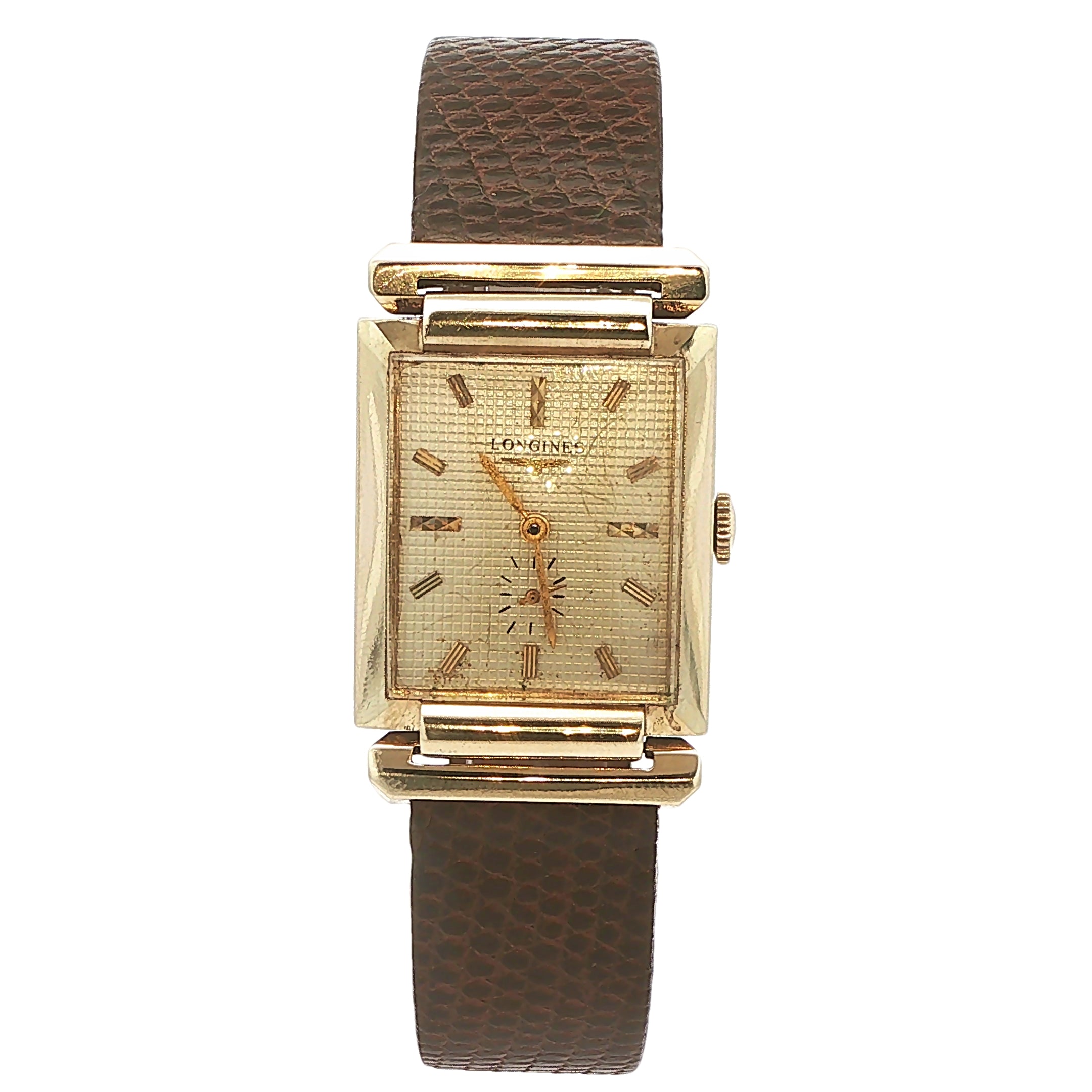 Estate Longines Mid-Century 1950s–1960s 14K Yellow Gold Rectangular Dress Watch 44mm x 31mm