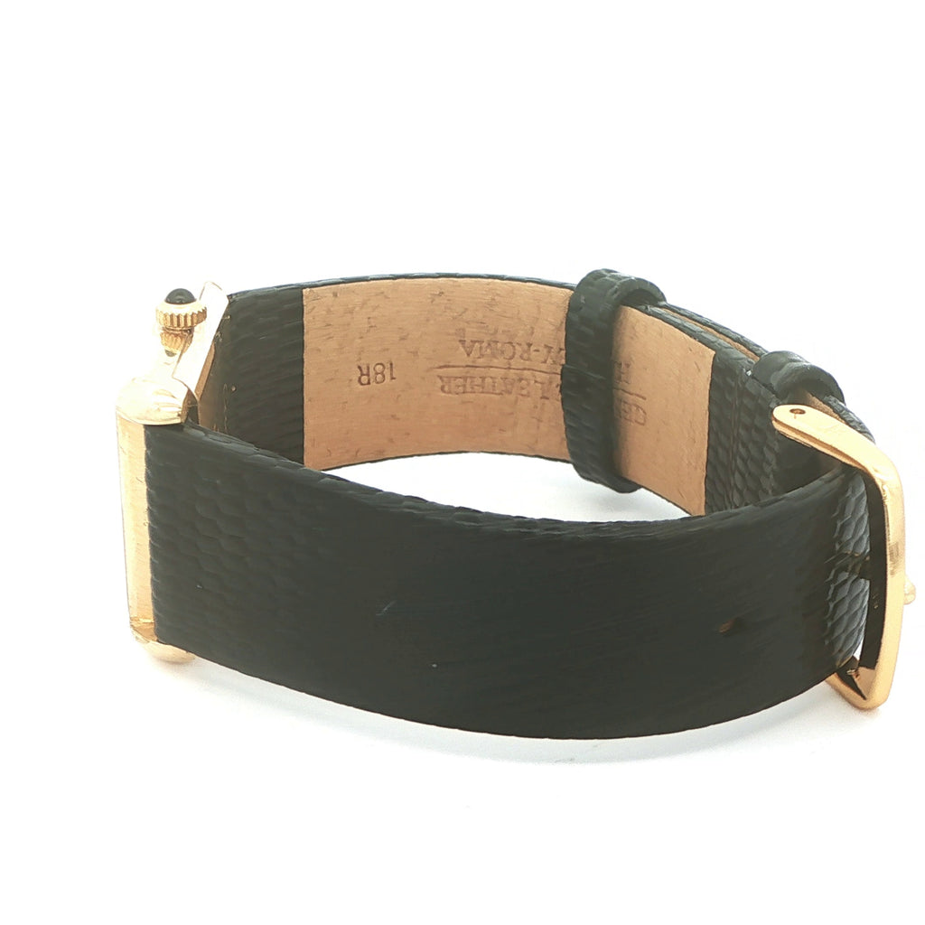 Estate Vintage 1970s Cartier Swiss 18K Gold Electroplated Mechanical Dress Watch Black Lizard-Grain Strap