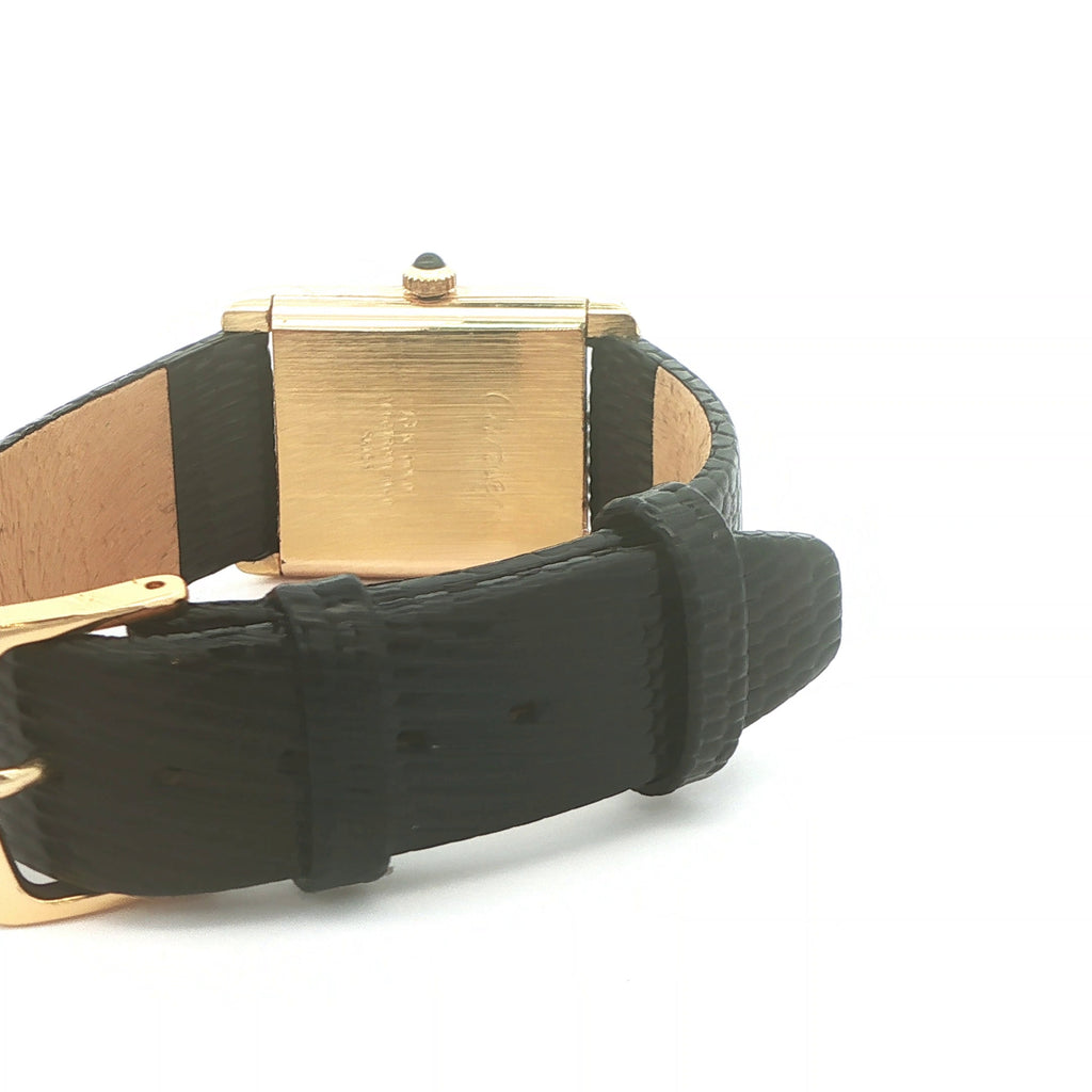 Estate Vintage 1970s Cartier Swiss 18K Gold Electroplated Mechanical Dress Watch Black Lizard-Grain Strap