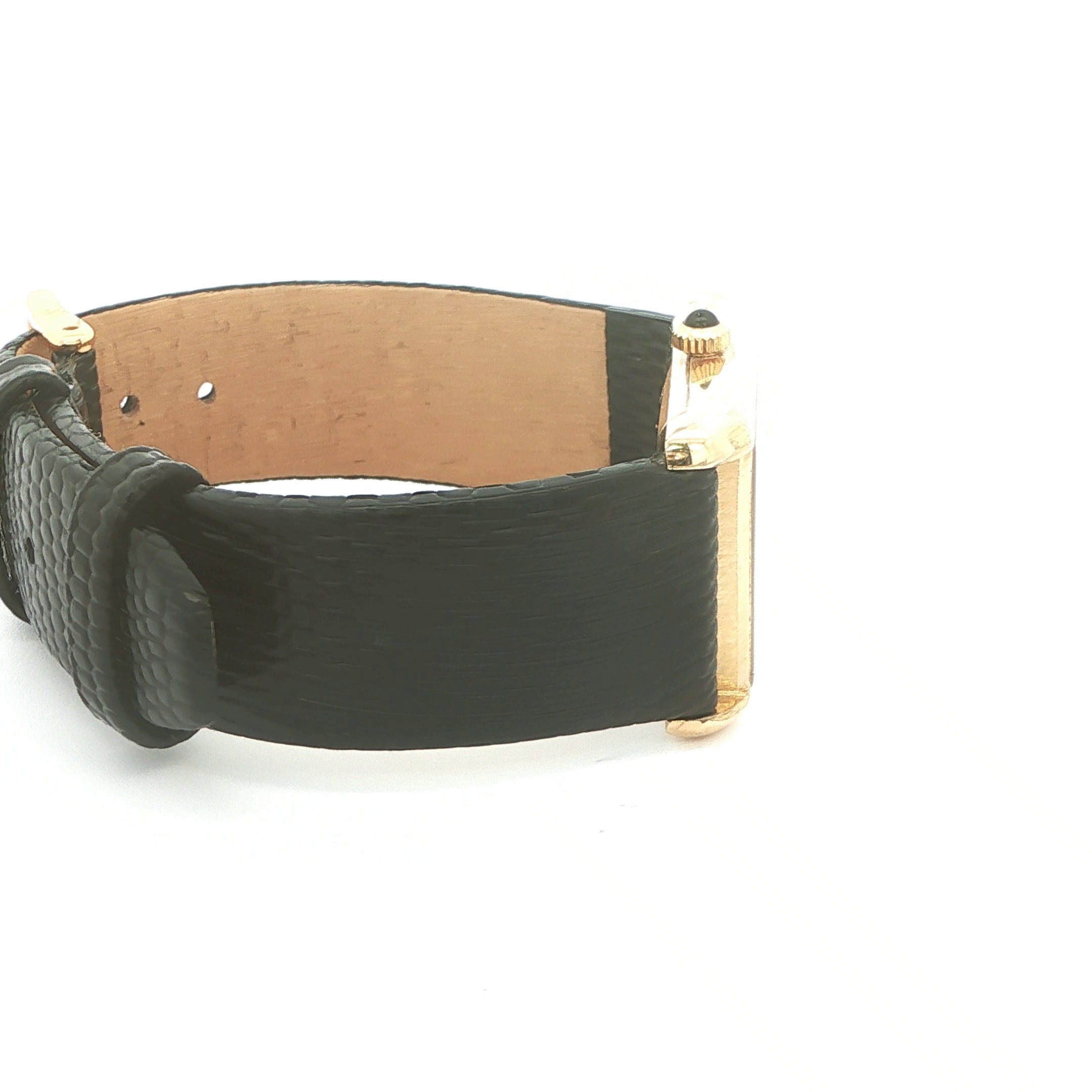 Estate Vintage 1970s Cartier Swiss 18K Gold Electroplated Mechanical Dress Watch Black Lizard-Grain Strap