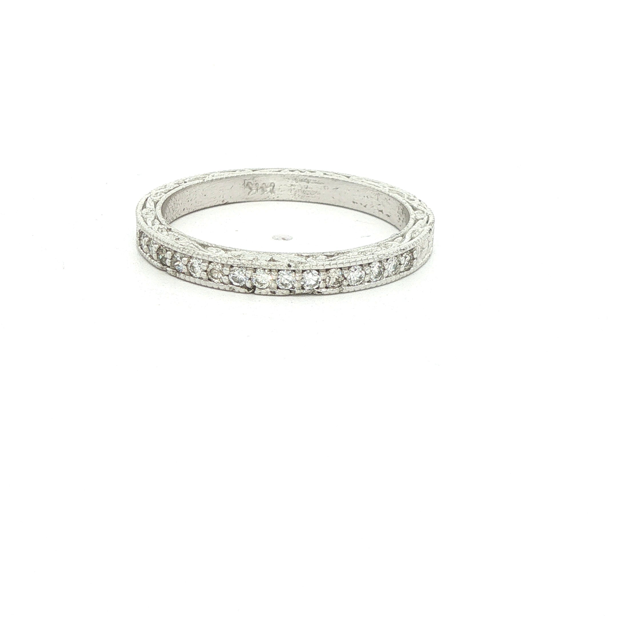Estate 14K White Gold Diamond Carved Band Ring 0.20 CTW Size 9