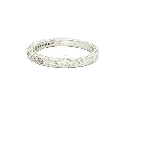 Estate 14K White Gold Diamond Carved Band Ring 0.20 CTW Size 9
