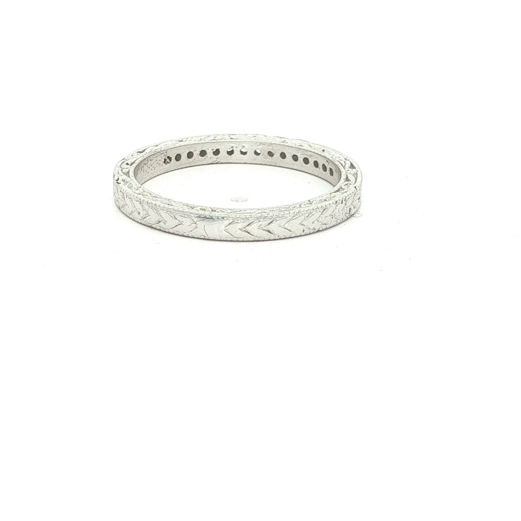 Estate 14K White Gold Diamond Carved Band Ring 0.20 CTW Size 9