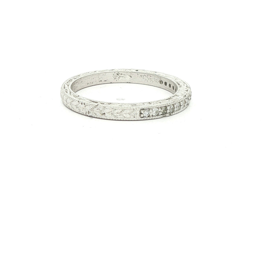 Estate 14K White Gold Diamond Carved Band Ring 0.20 CTW Size 9