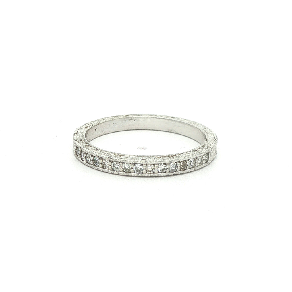 Estate 14K White Gold Diamond Carved Band Ring 0.20 CTW Size 9