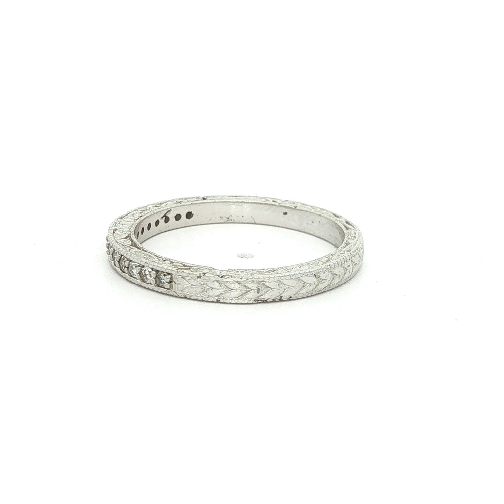 Estate 14K White Gold Diamond Carved Band Ring 0.20 CTW Size 9