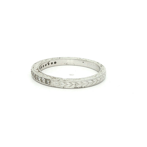 Estate 14K White Gold Diamond Carved Band Ring 0.20 CTW Size 9