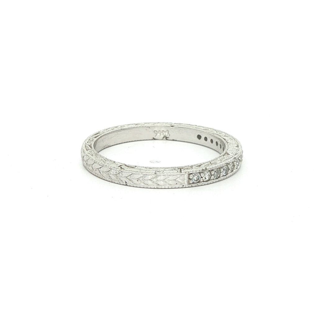 Estate 14K White Gold Diamond Carved Band Ring 0.20 CTW Size 9