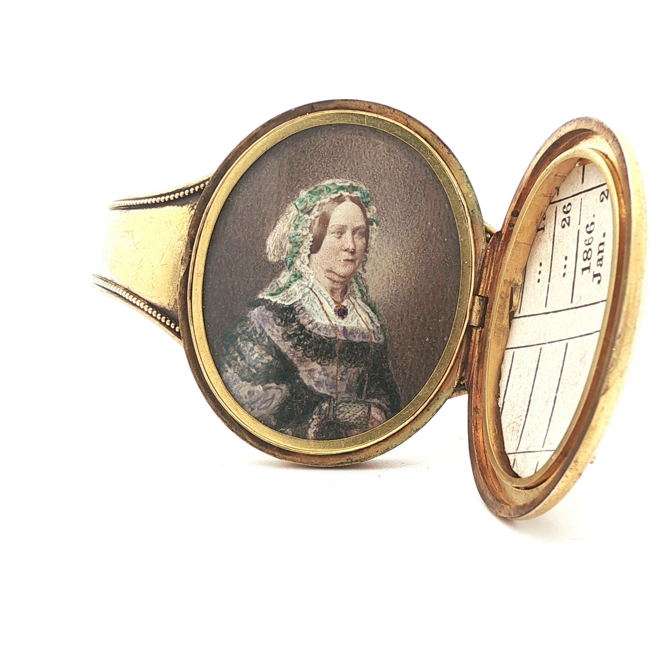 Victorian 1868 Estate 22K Yellow Gold Mourning Bracelet with Hand-Painted Portrait Miniatures – Stuyvesant Family
