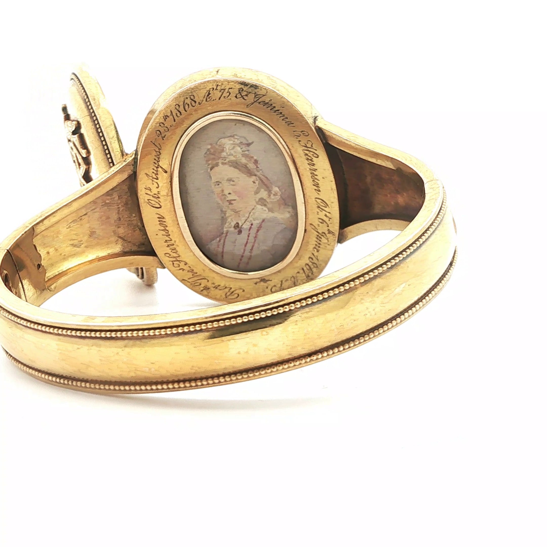 Victorian 1868 Estate 22K Yellow Gold Mourning Bracelet with Hand-Painted Portrait Miniatures – Stuyvesant Family