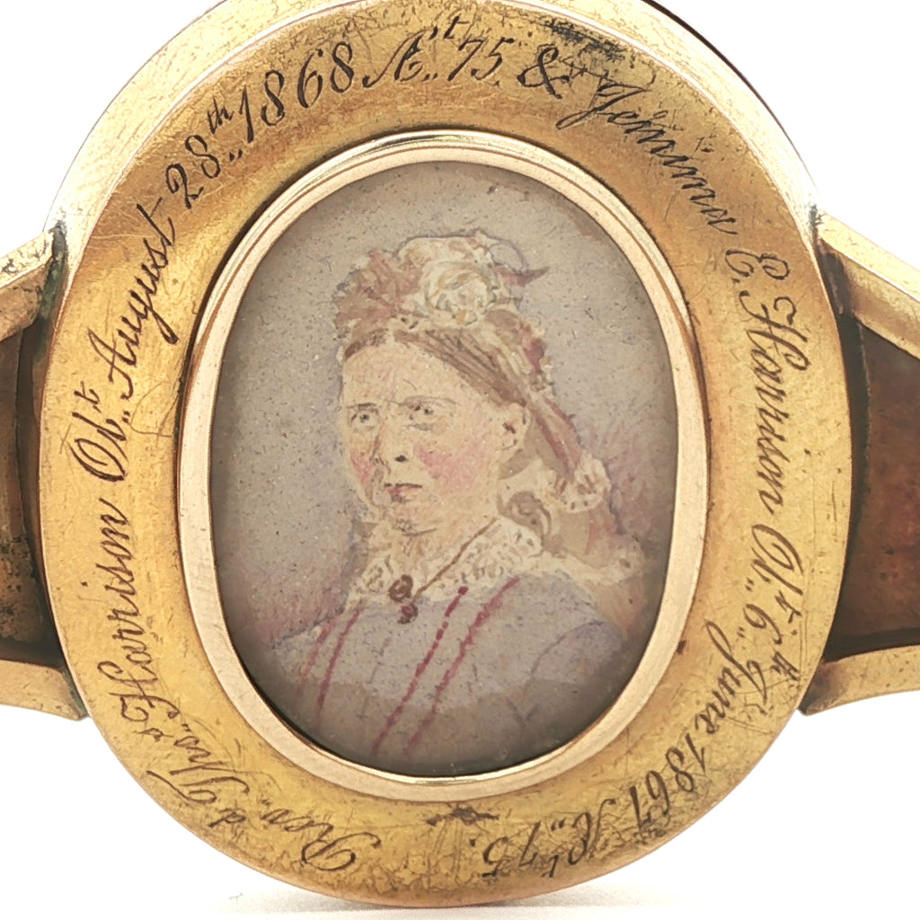 Victorian 1868 Estate 22K Yellow Gold Mourning Bracelet with Hand-Painted Portrait Miniatures – Stuyvesant Family