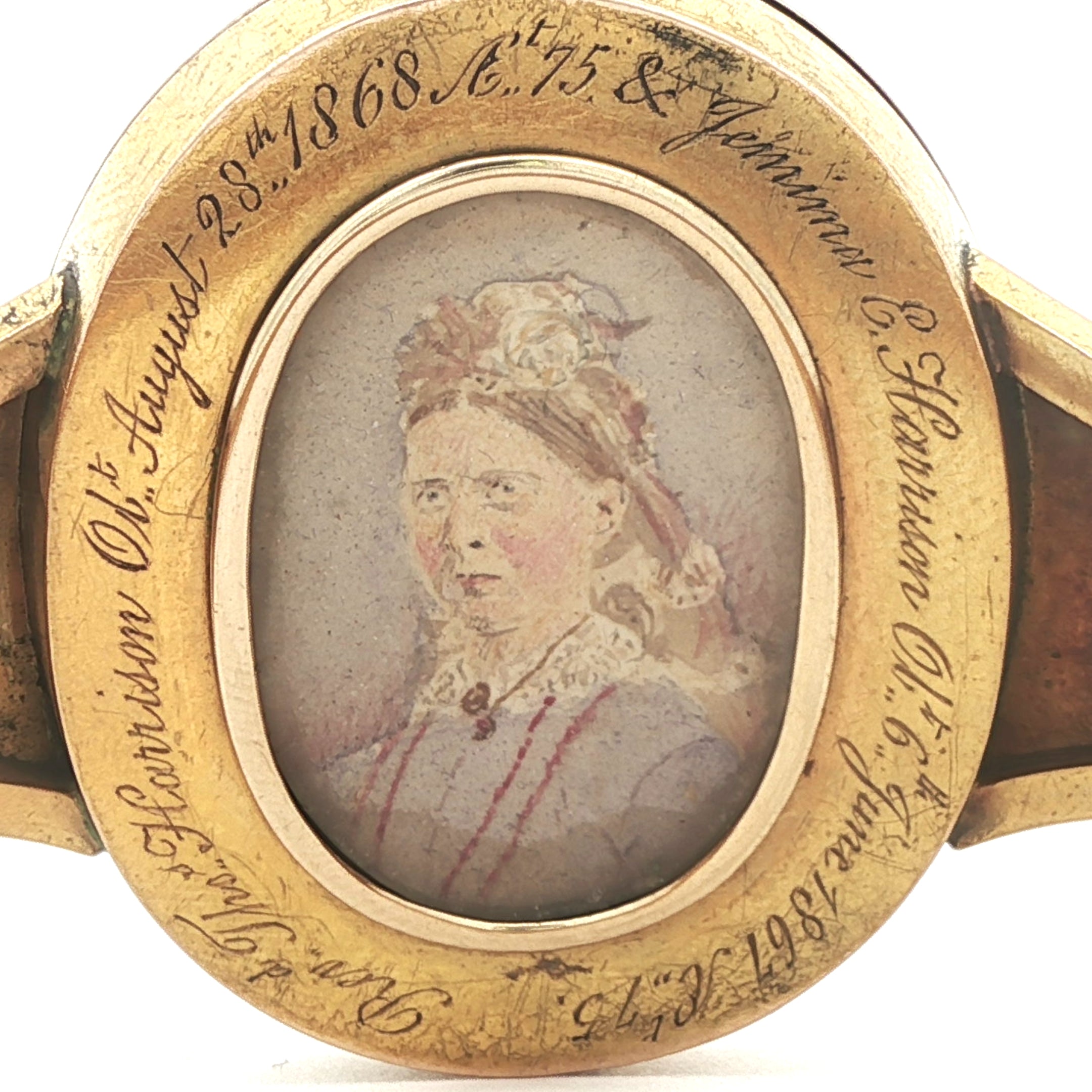 Victorian 1868 Estate 22K Yellow Gold Mourning Bracelet with Hand-Painted Portrait Miniatures – Stuyvesant Family
