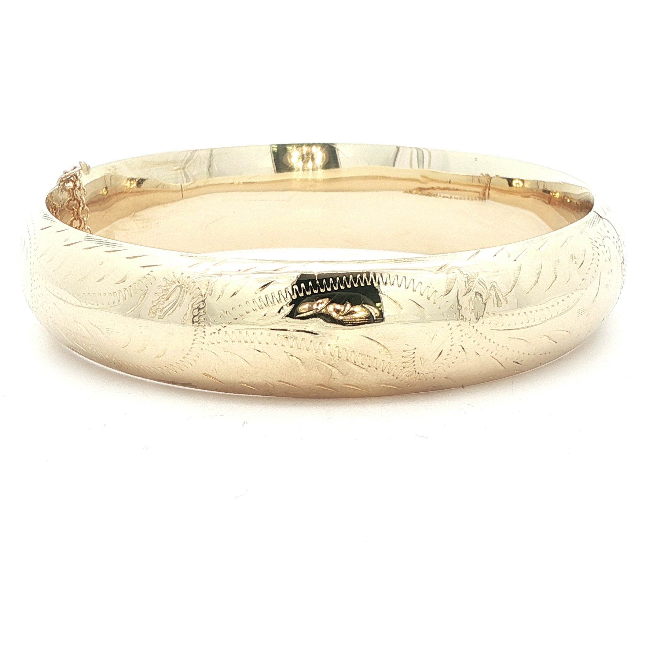 14K Yellow Gold Vintage Floral Hinged Bangle