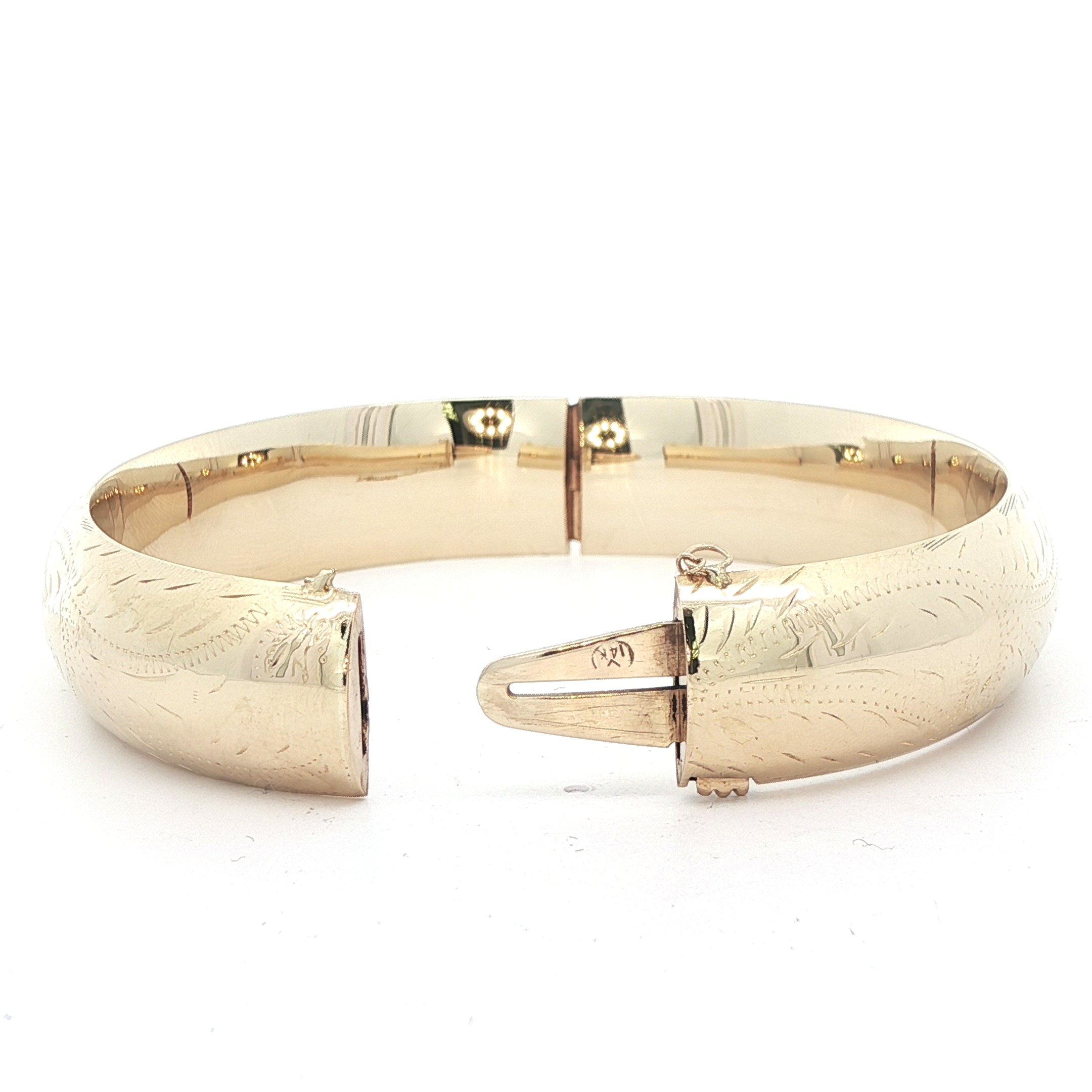 14K Yellow Gold Vintage Floral Hinged Bangle