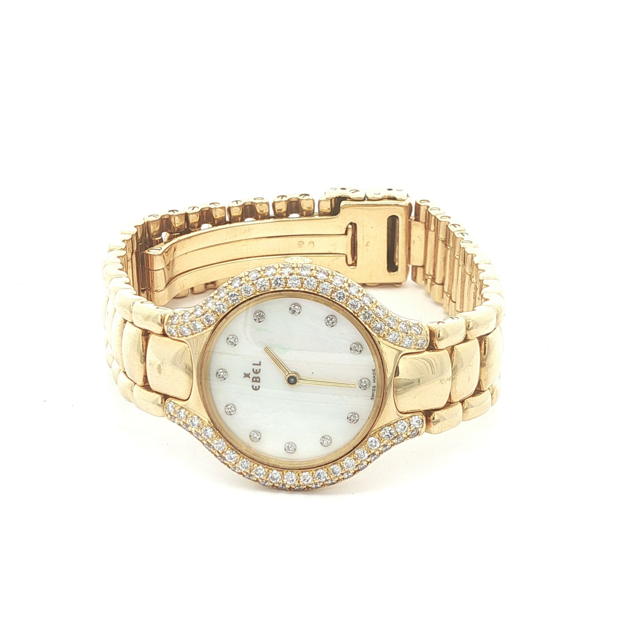 Estate Vintage Ebel Beluga 18K Yellow Gold Diamond Mother of Pearl Dial Watch Circa 1990s