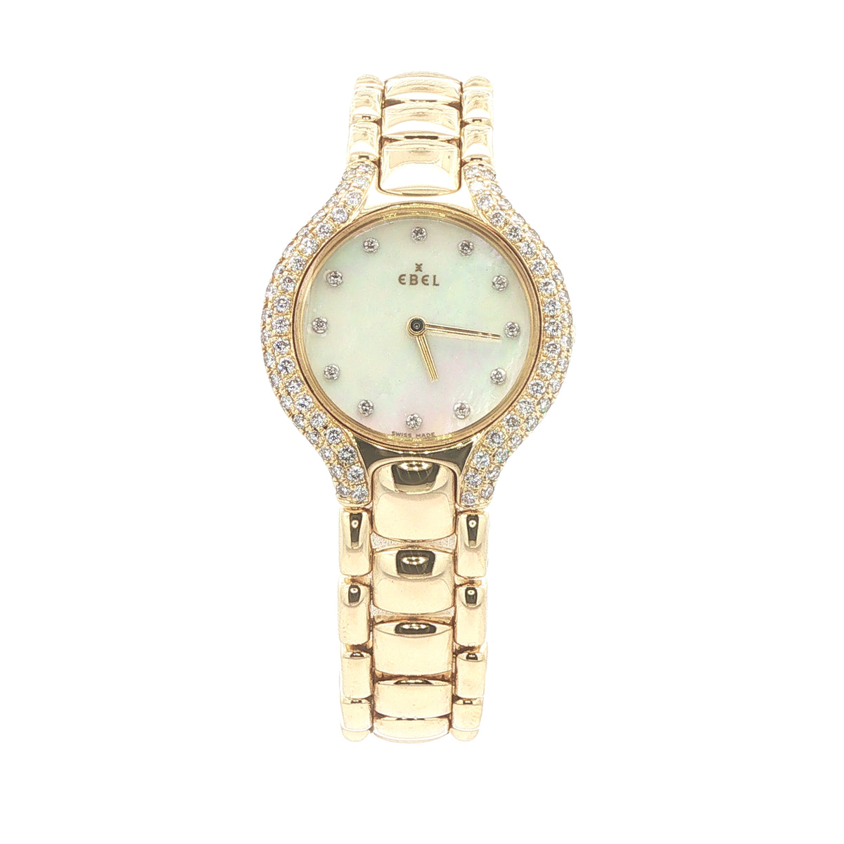 Vintage 1990s Ebel Beluga 18K Yellow Gold Diamond Mother-of-Pearl 24mm Estate Watch