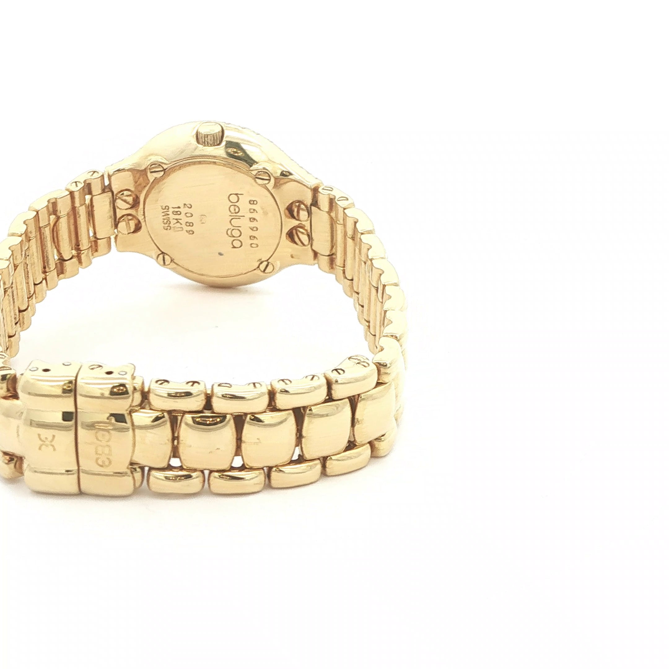 Estate Vintage Ebel Beluga 18K Yellow Gold Diamond Mother of Pearl Dial Watch Circa 1990s