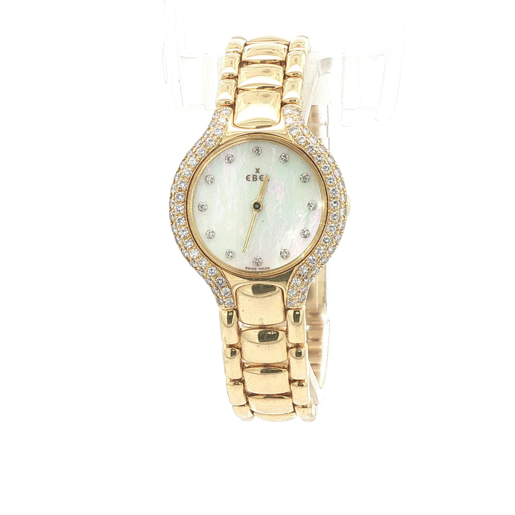 Estate Vintage Ebel Beluga 18K Yellow Gold Diamond Mother of Pearl Dial Watch Circa 1990s