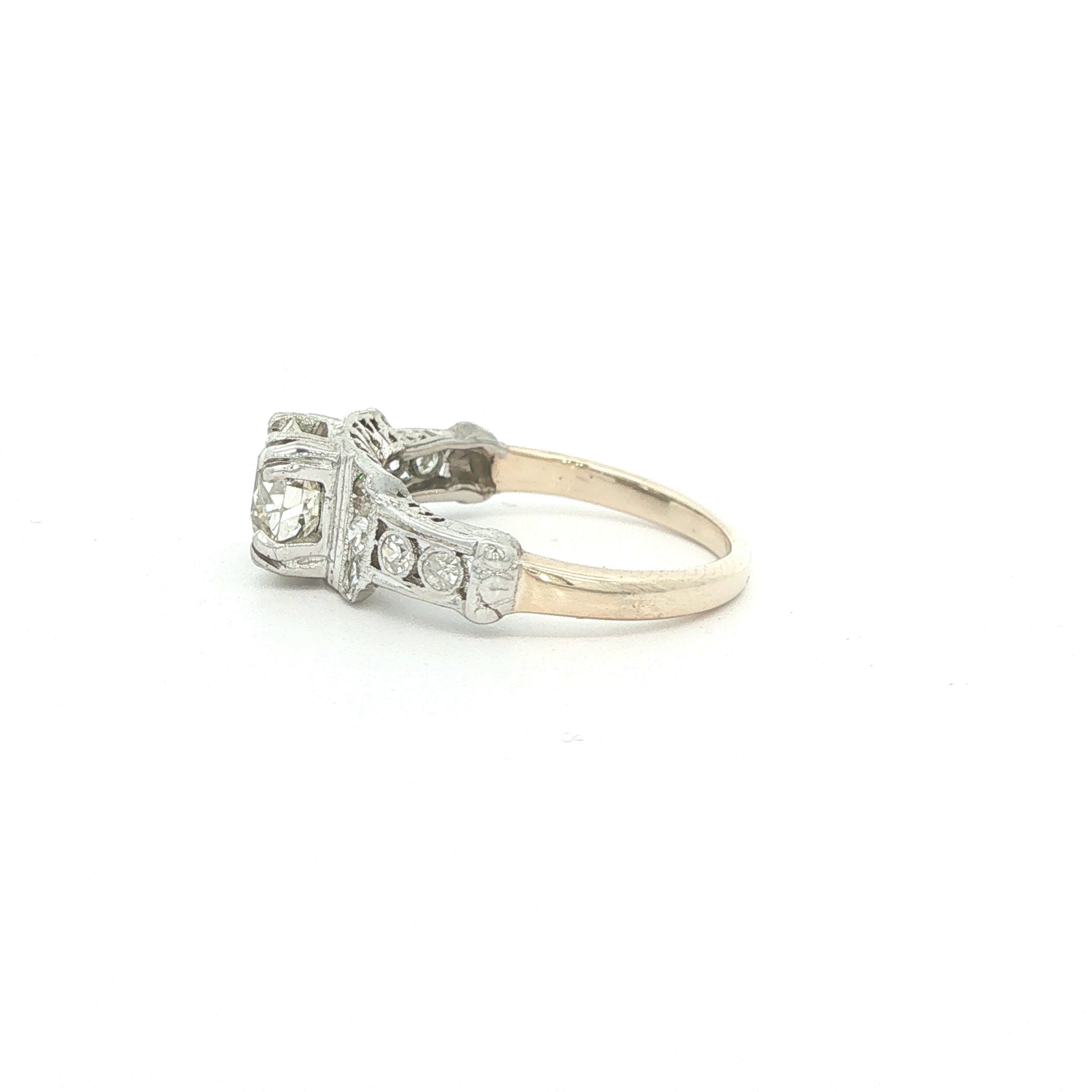 Estate Vintage 1930s Art Deco 14K Two Tone Old Mine Cut Diamond Ring Approx. 1.15 Carat Size 5
