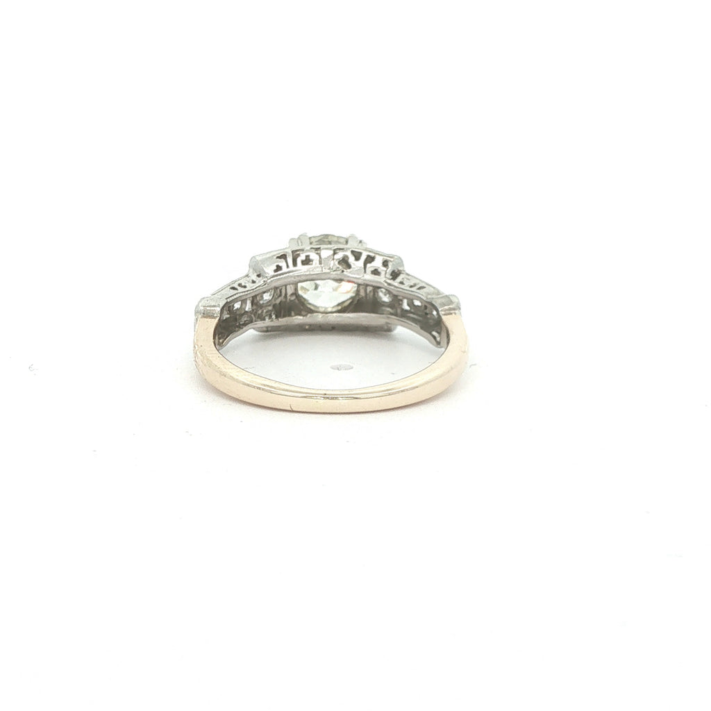 Estate Vintage 1930s Art Deco 14K Two Tone Old Mine Cut Diamond Ring Approx. 1.15 Carat Size 5