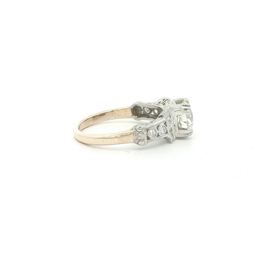 Estate Vintage 1930s Art Deco 14K Two Tone Old Mine Cut Diamond Ring Approx. 1.15 Carat Size 5