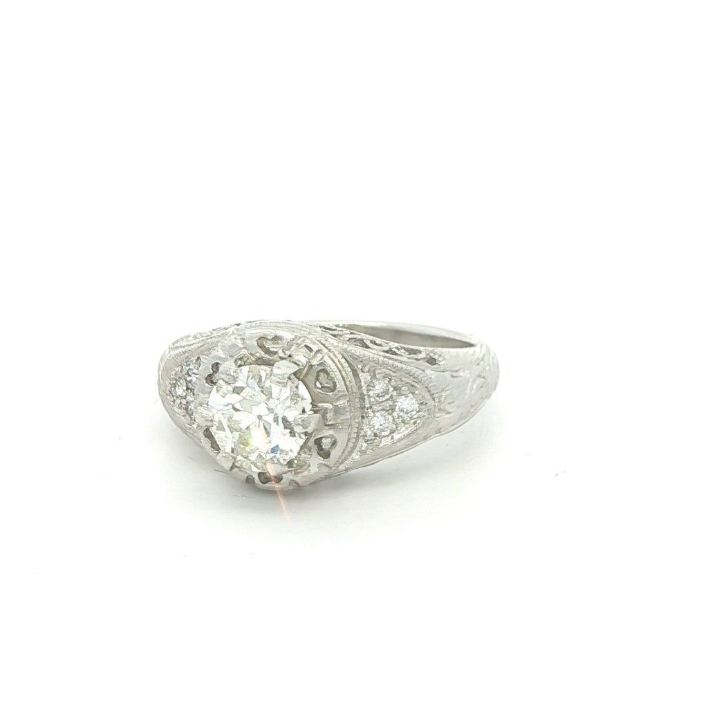 Estate Art Deco Era Platinum Filigree Diamond Ring Circa 1920s–1930s – 1.05CT VS1 G/H