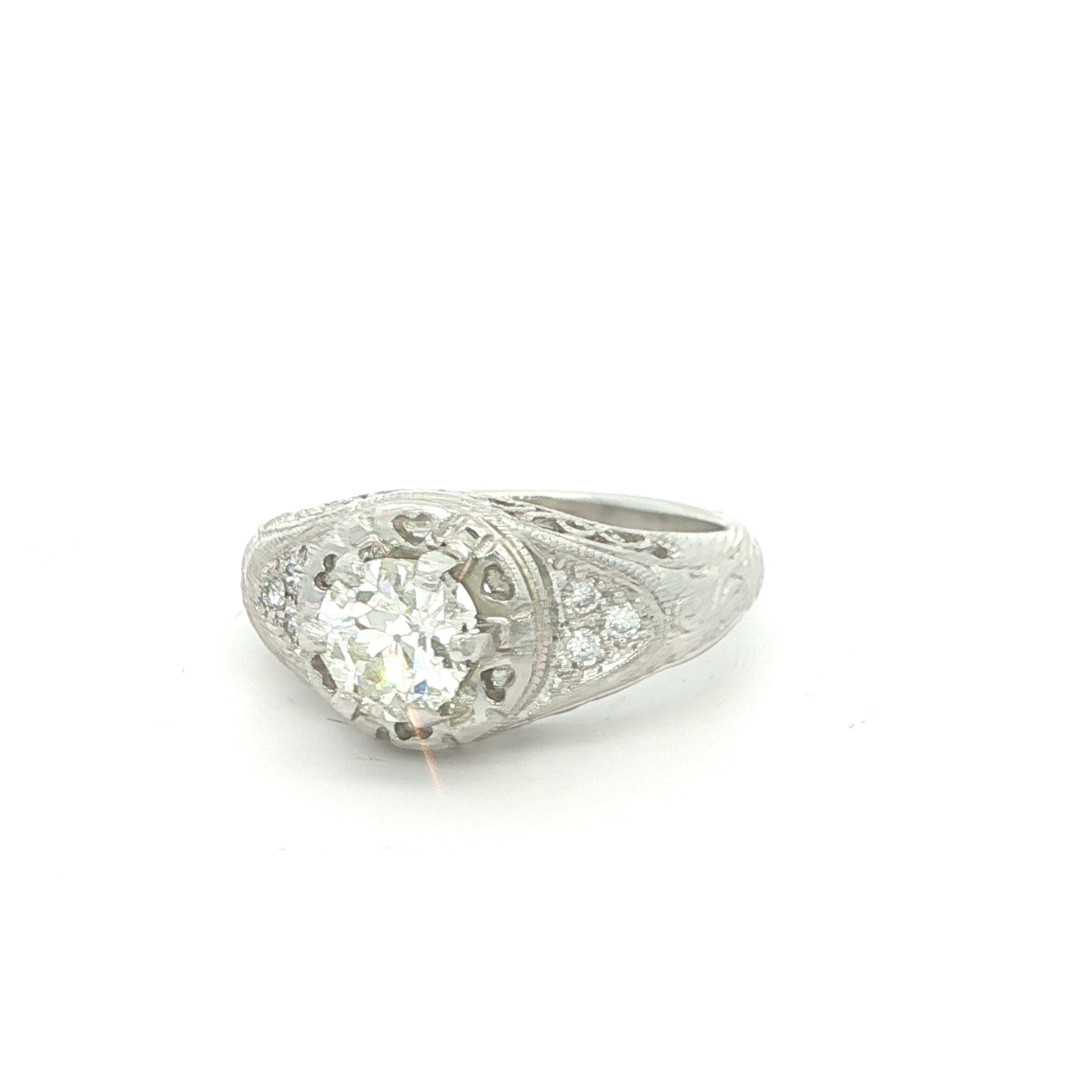 Estate Art Deco Era Platinum Filigree Diamond Ring Circa 1920s–1930s – 1.05CT VS1 G/H