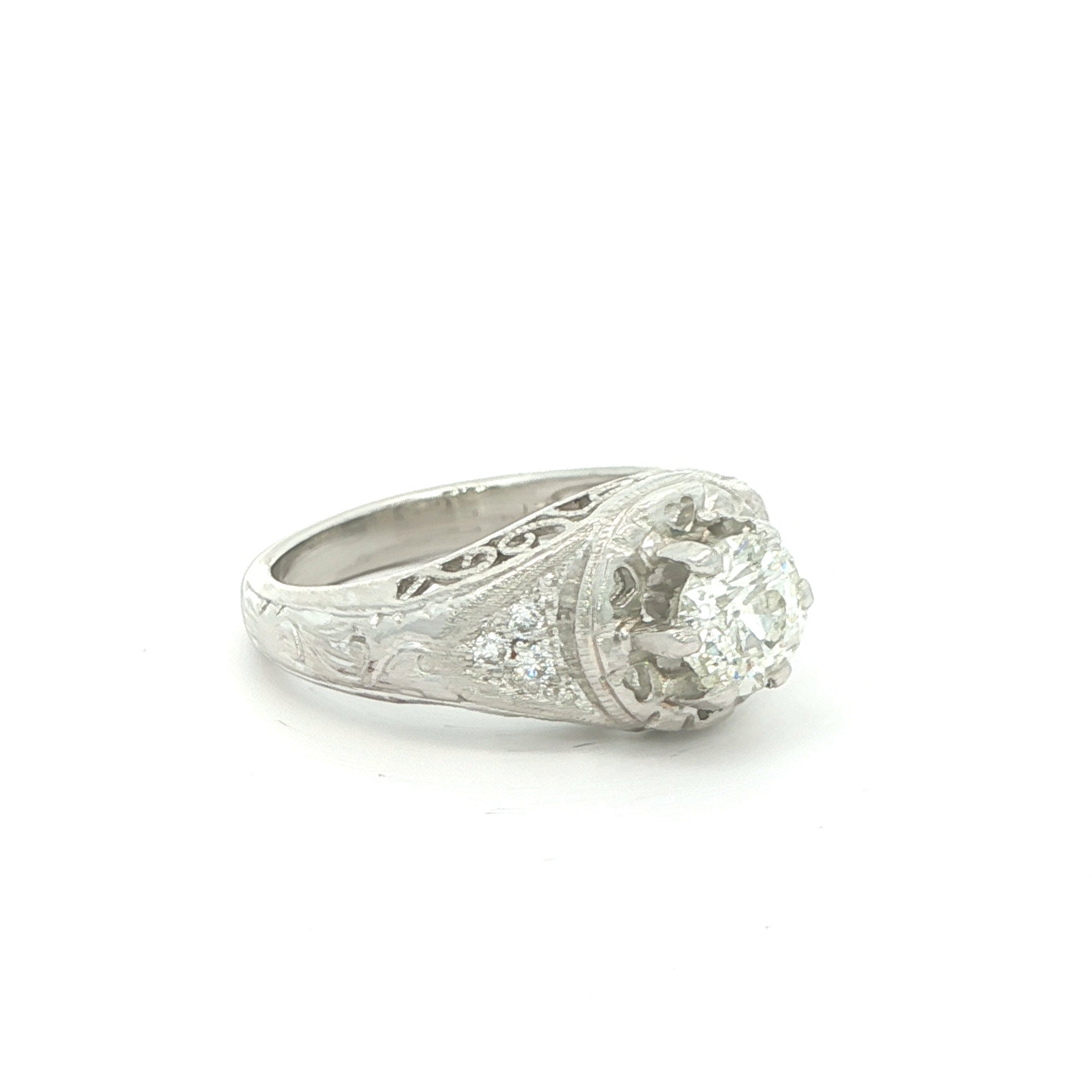 Estate Art Deco Era Platinum Filigree Diamond Ring Circa 1920s–1930s – 1.05CT VS1 G/H