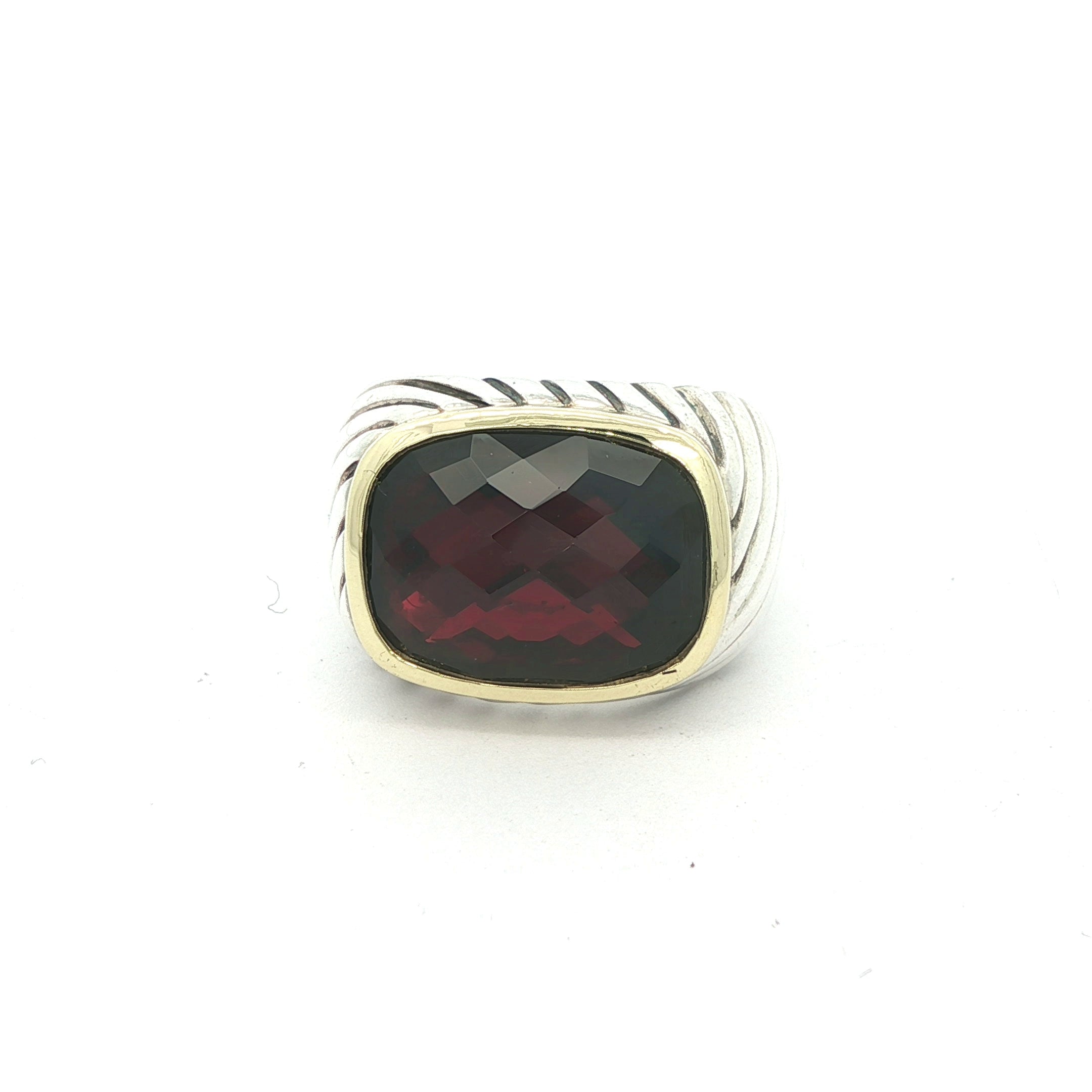 David Yurman Estate Garnet Ring in Sterling Silver & 18K Gold, c. 2000