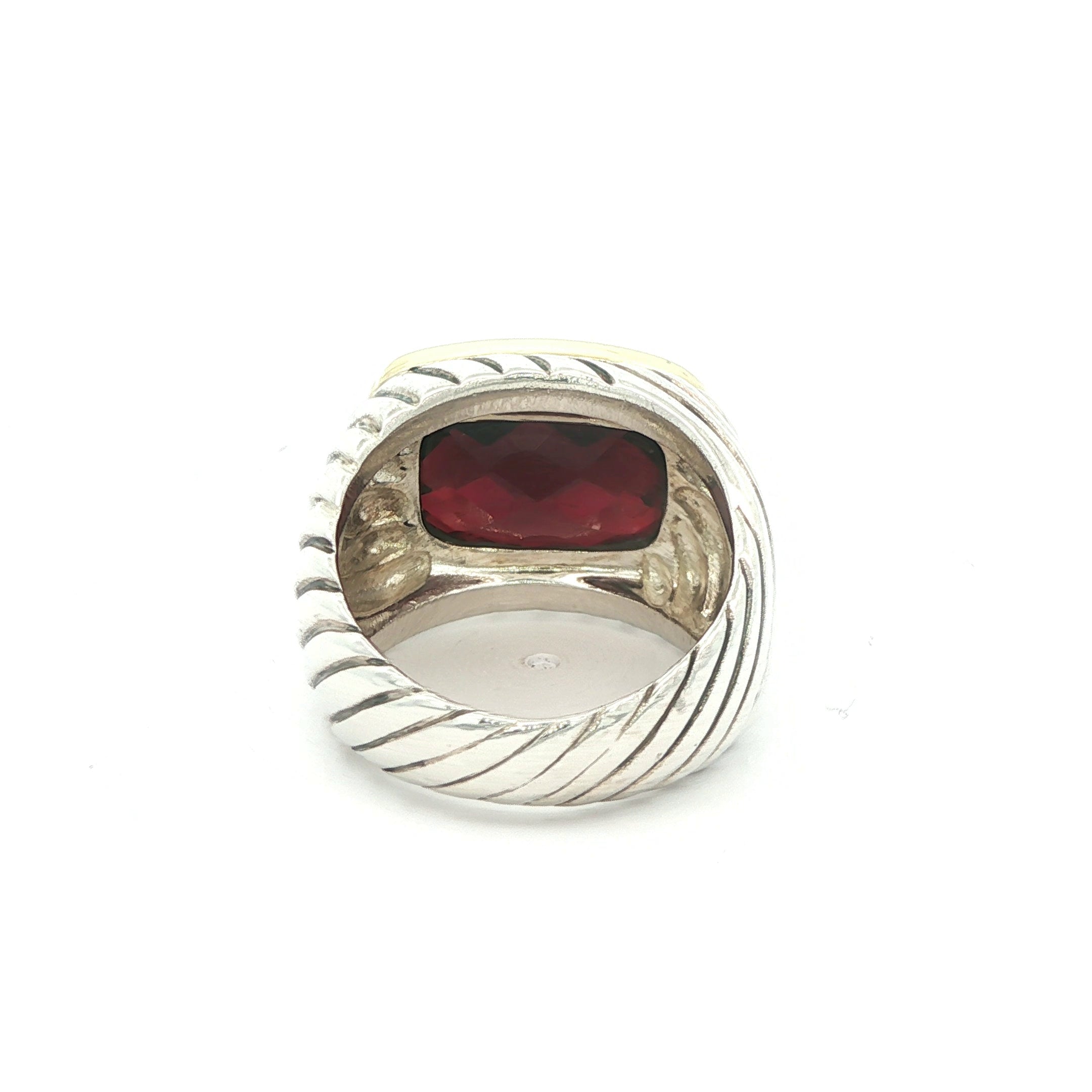 David Yurman Estate Garnet Ring in Sterling Silver & 18K Gold, c. 2000