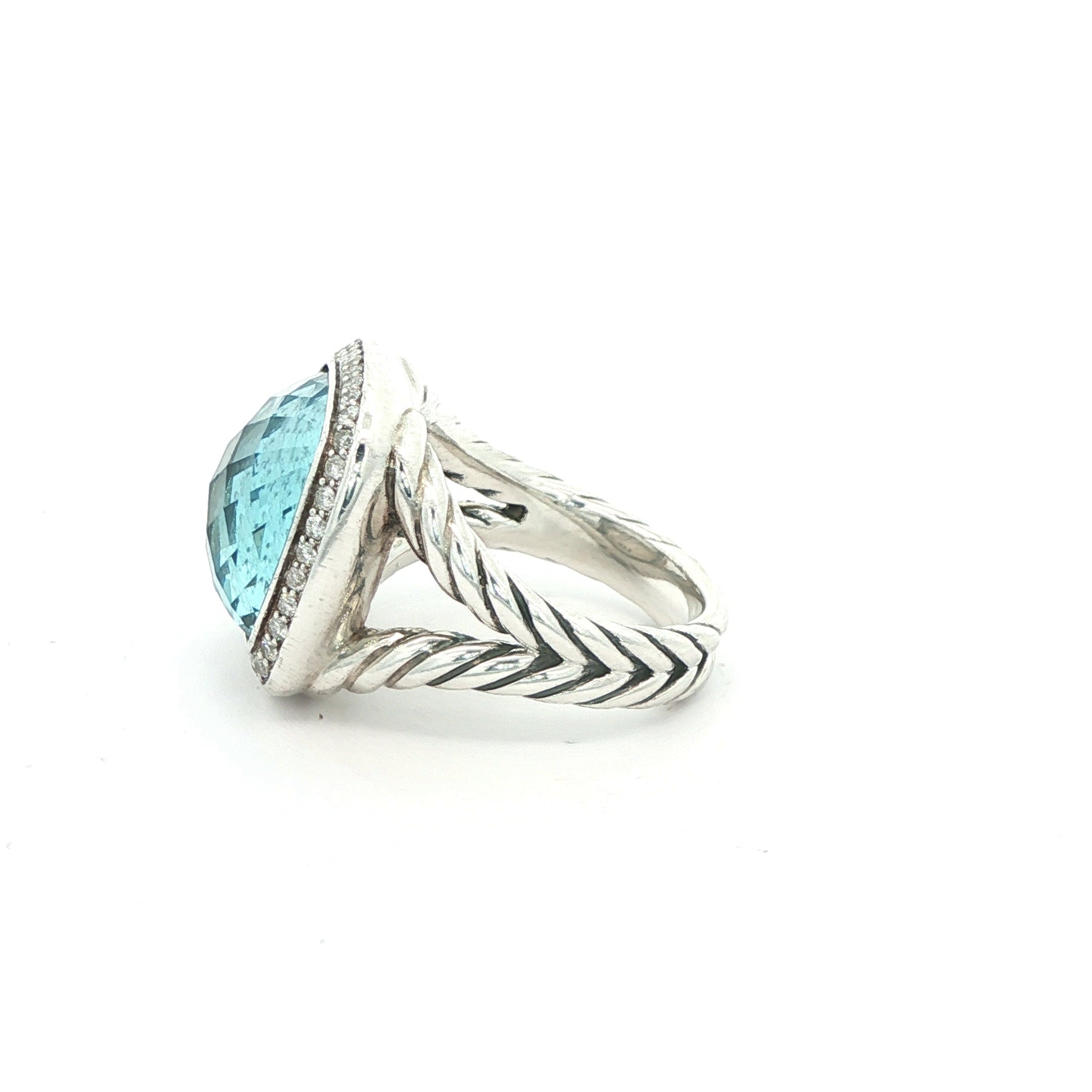 David Yurman Estate Blue Topaz & Diamond Halo Ring in Sterling Silver, c. 2008