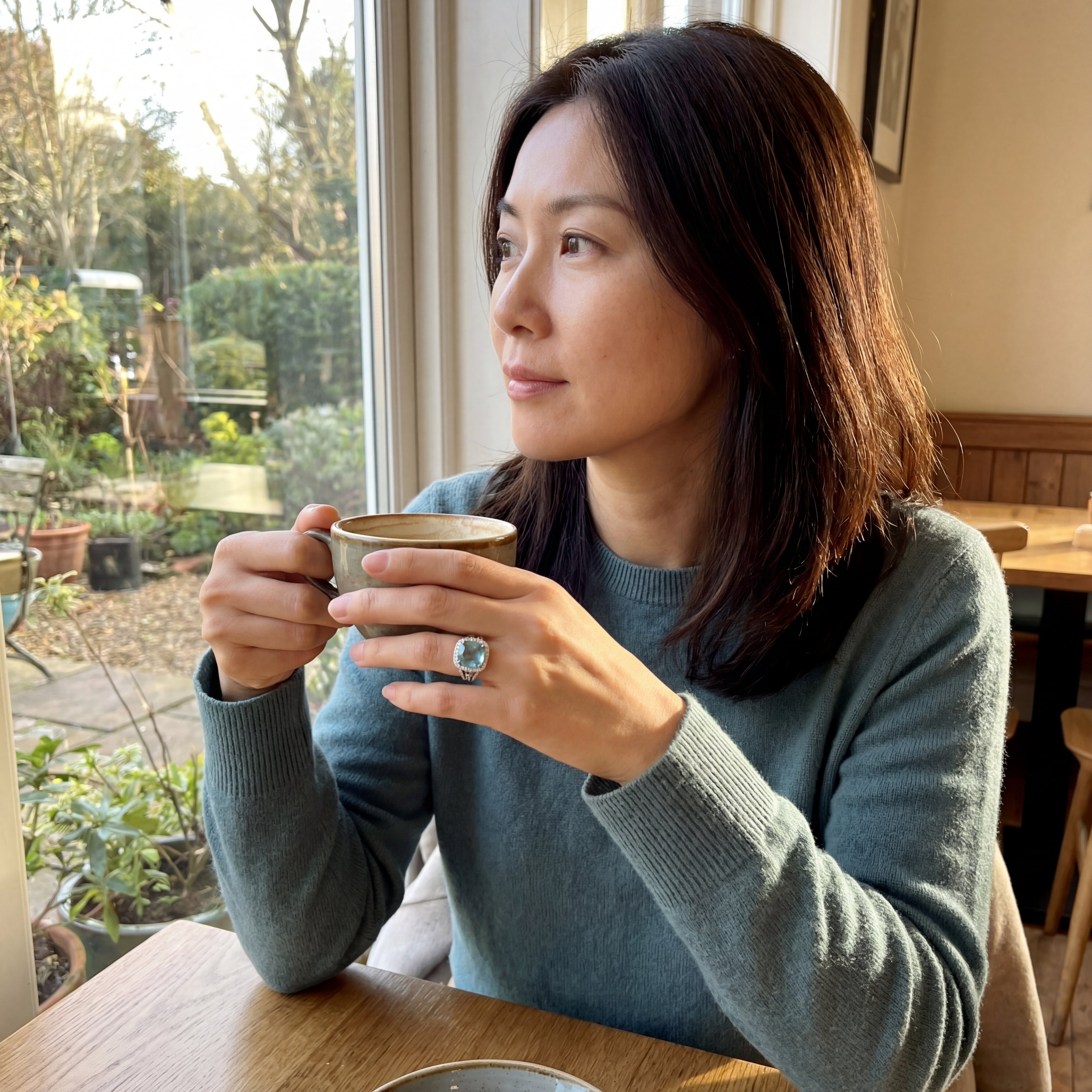 David Yurman Estate Blue Topaz & Diamond Halo Ring in Sterling Silver, c. 2008