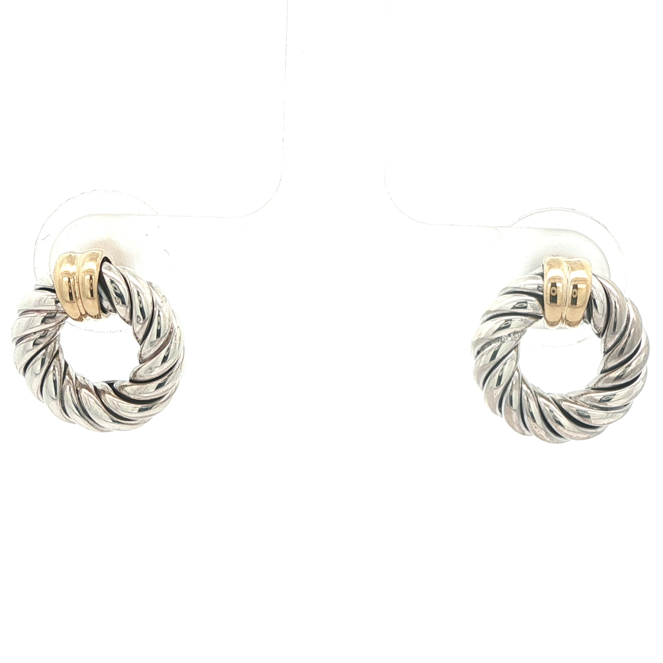 Vintage Sterling Silver & 18K Yellow Gold Cable Hoop Earrings – Italy, Estate Designer Style