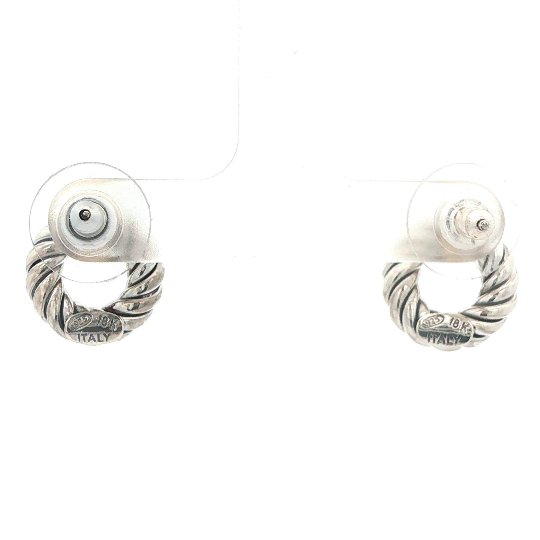 Vintage Sterling Silver & 18K Yellow Gold Cable Hoop Earrings – Italy, Estate Designer Style