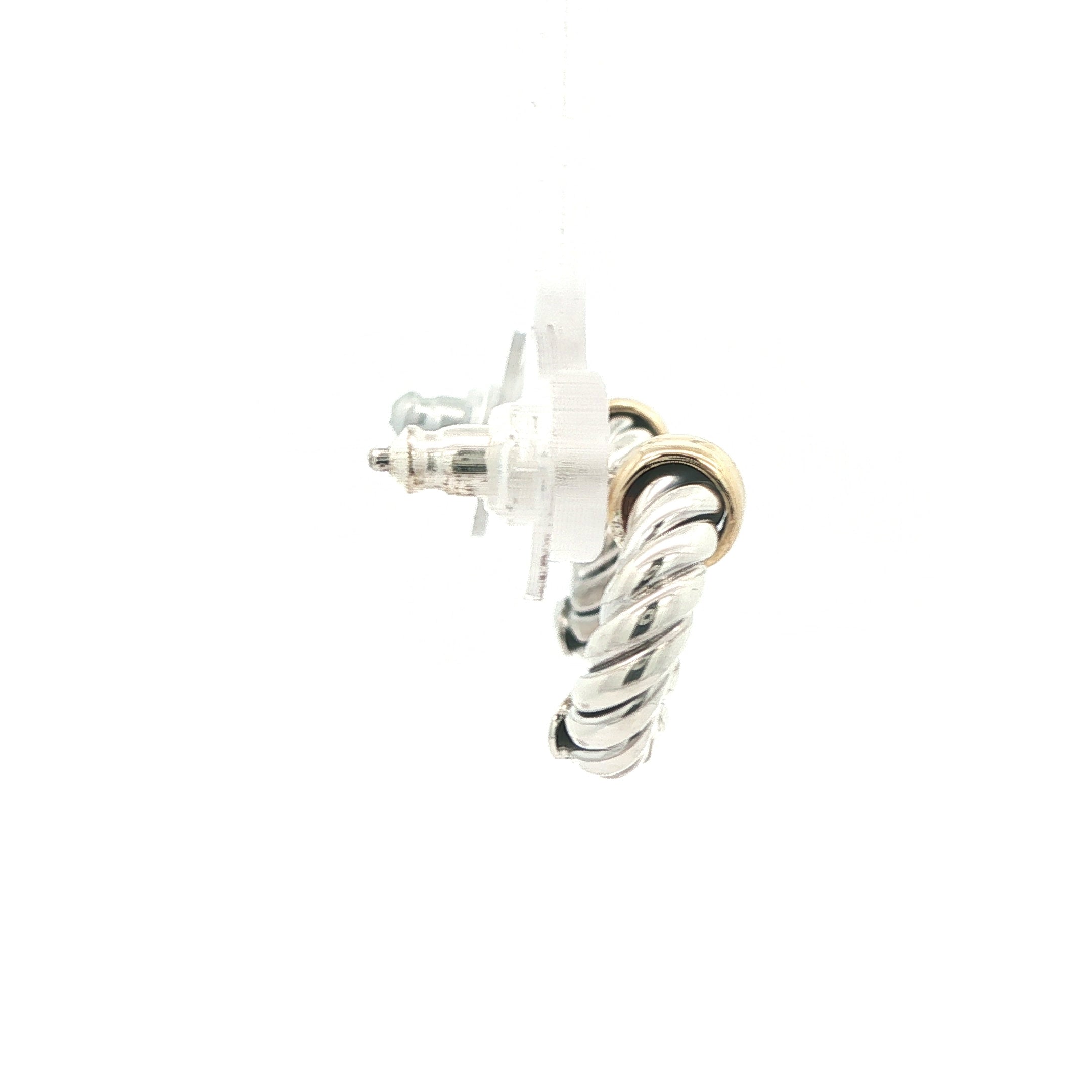 Vintage Sterling Silver & 18K Yellow Gold Cable Hoop Earrings – Italy, Estate Designer Style