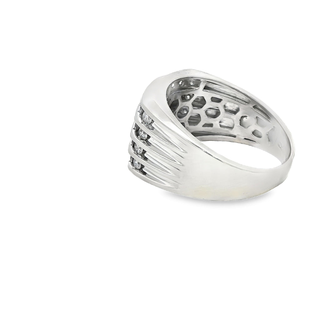 10k 1 CTW White Gold Multirow Ring with Round Cut Diamonds