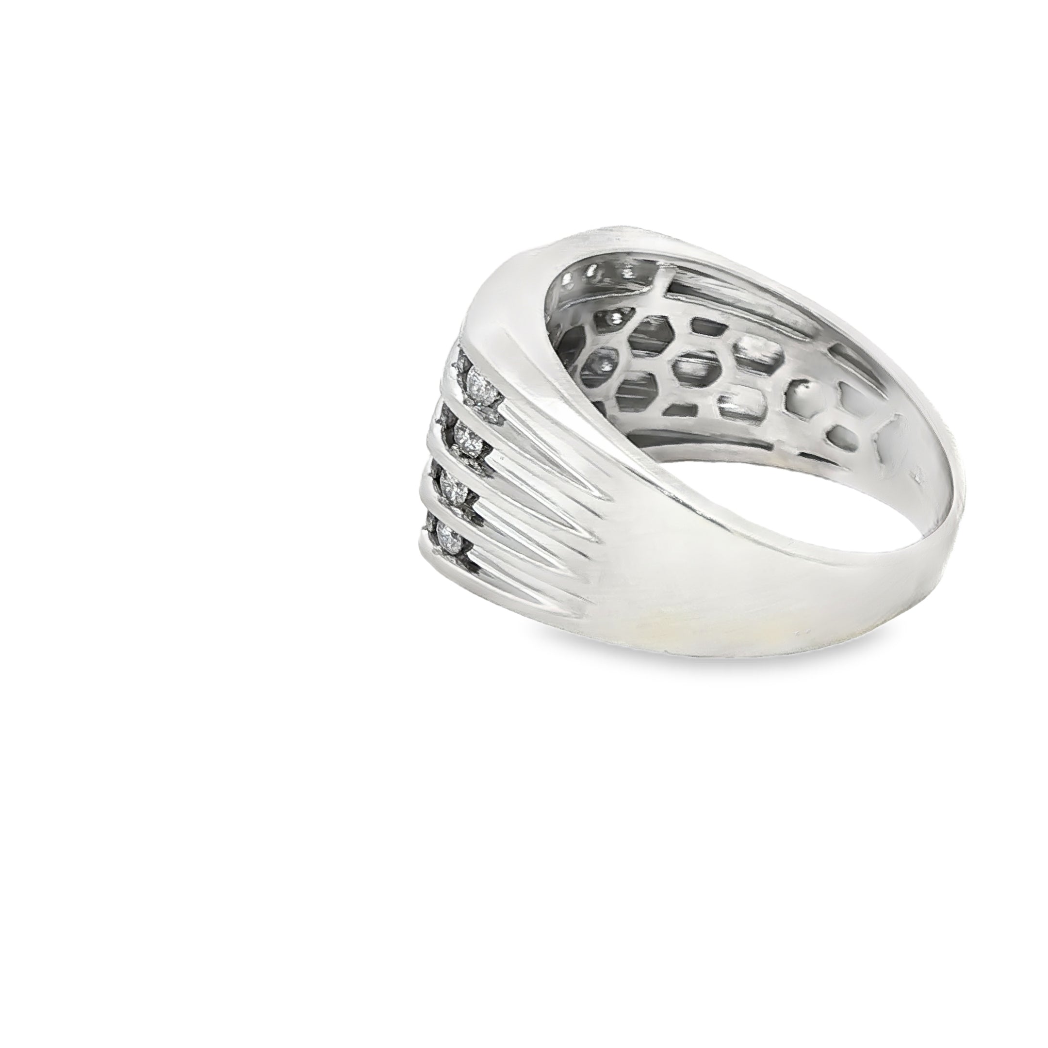 10k 1 CTW White Gold Multirow Ring with Round Cut Diamonds