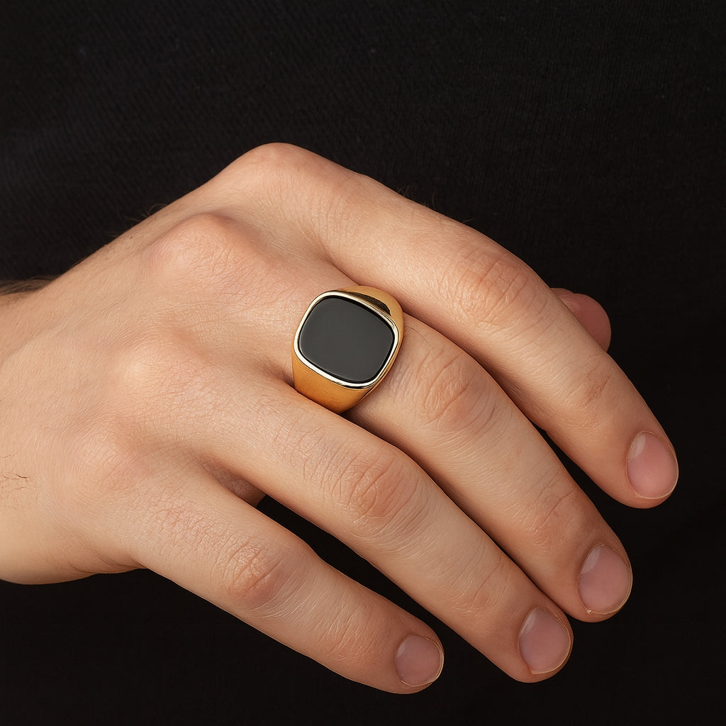 14K Yellow Gold Ring with Square Onyx