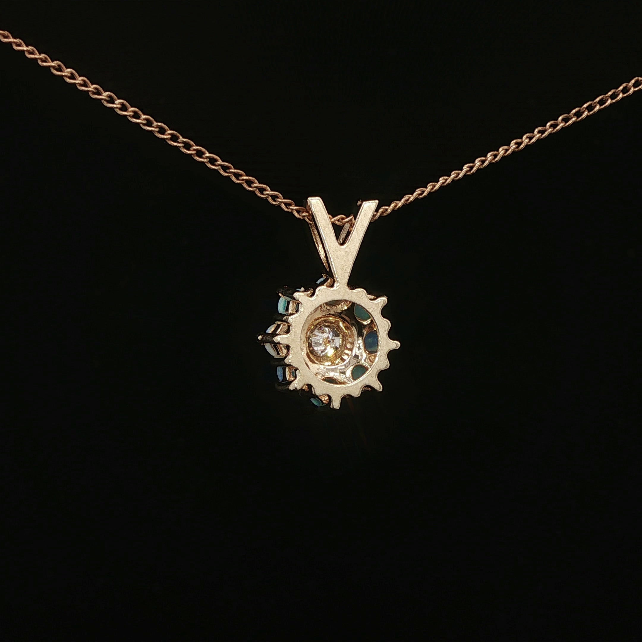 14k Yellow Gold Opal Floral Diamond Center Pendant