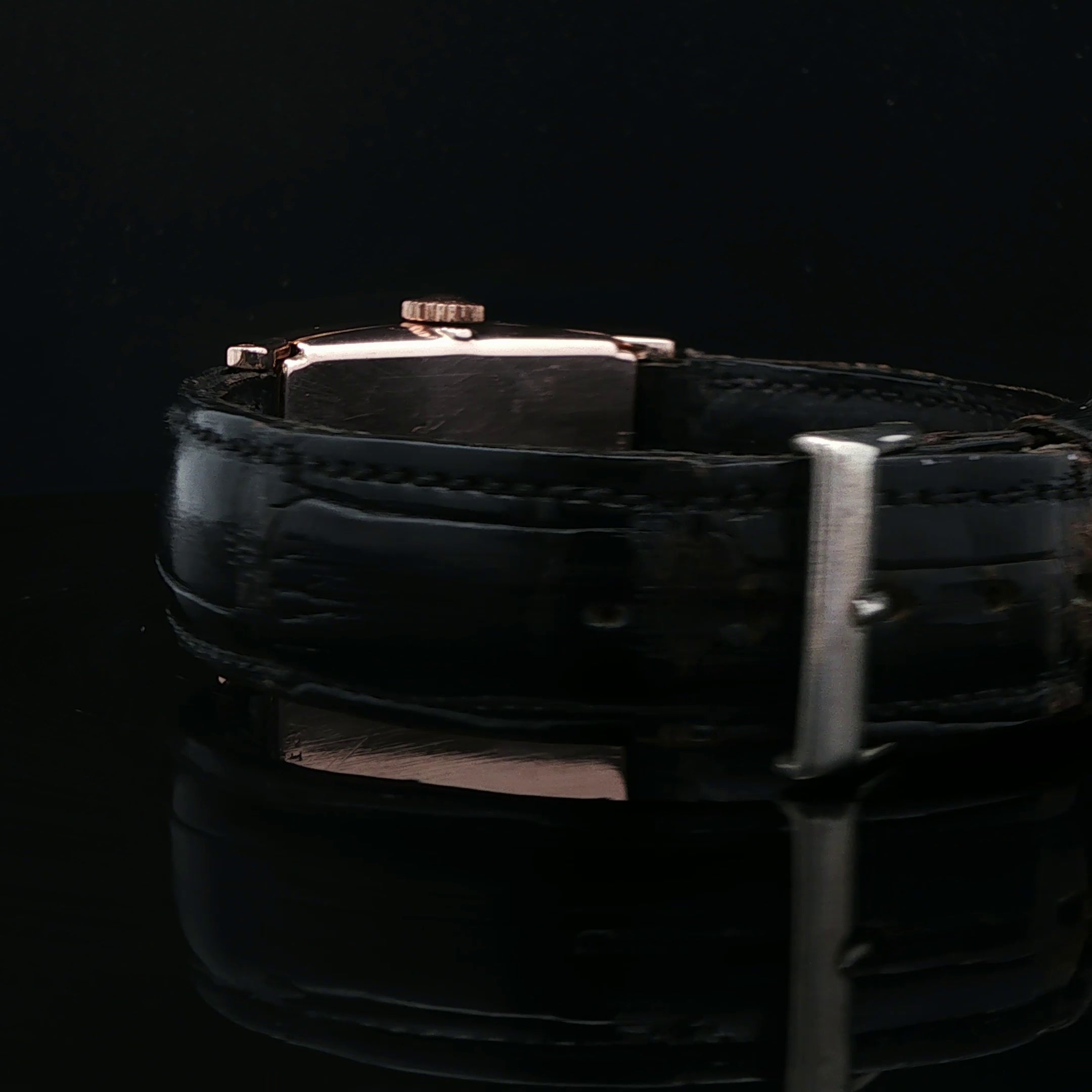 14K Vintage Rose Gold Tank Style Bulova Watch